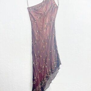 Vintage Scala 100% Silk Beaded Assymetrical Dress Large